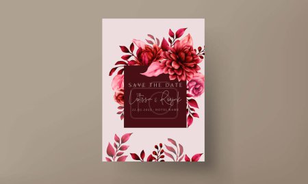 Ilustración de Hermosa flor granate y hojas plantilla de invitación de boda - Imagen libre de derechos