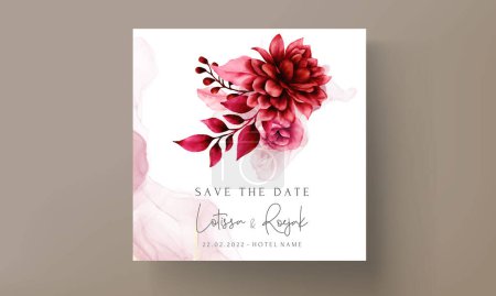 Illustration for Beautiful maroon flower and leaves wedding invitation template - Royalty Free Image