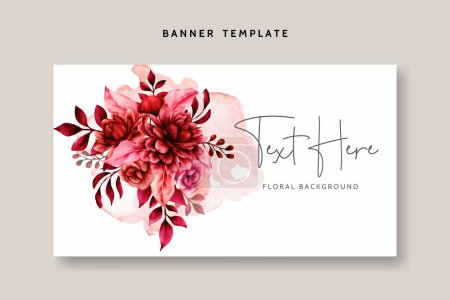 Illustration for Floral background template with beautiful maroon flower and leaves - Royalty Free Image
