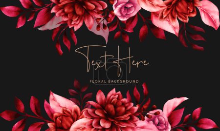 Illustration for Floral background template with beautiful maroon flower and leaves - Royalty Free Image