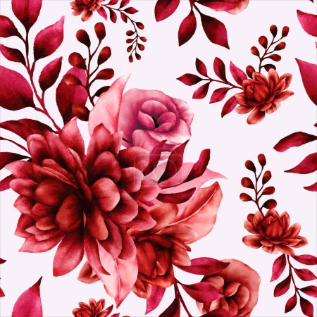 Ilustración de Patrón sin costura floral con hermosa flor y hojas granate - Imagen libre de derechos