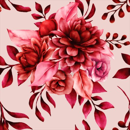 Photo for Floral seamless pattern with beautiful maroon flower and leaves - Royalty Free Image