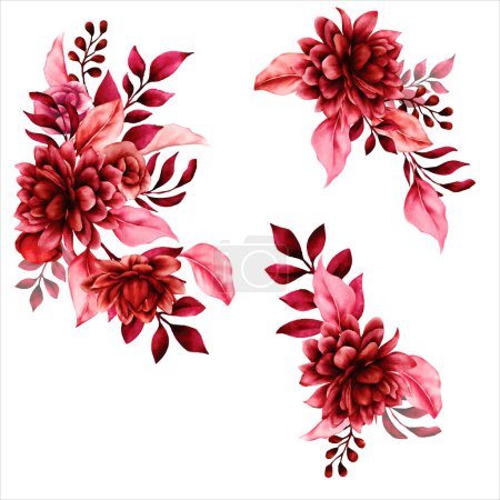 Illustration for Beautiful maroon flower and leaves bouquet - Royalty Free Image