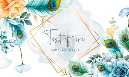 Illustration for Floral background with beautiful rose flower and peacock feather - Royalty Free Image