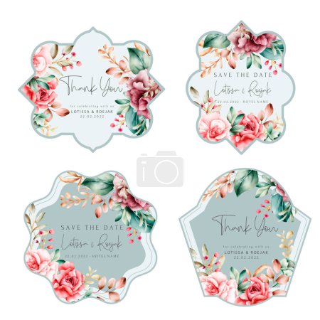 Illustration for Handdrawn watercolor floral label collection - Royalty Free Image