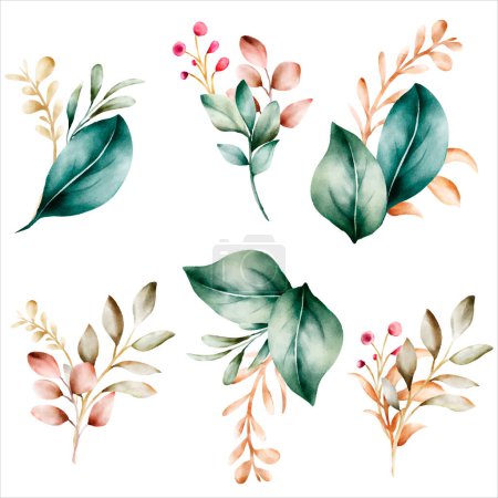 Ilustración de Ramo de flores y hojas dibujadas a mano - Imagen libre de derechos