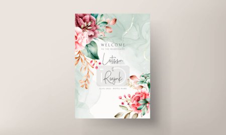 Téléchargez les illustrations : Carte d'invitation de mariage floral aquarelle dessinée à la main - en licence libre de droit