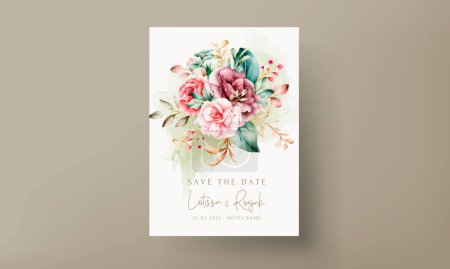 Ilustración de Tarjeta de invitación de boda floral acuarela dibujada a mano - Imagen libre de derechos