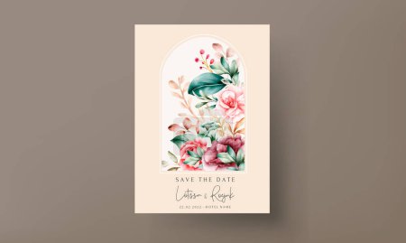 Téléchargez les illustrations : Carte d'invitation de mariage floral aquarelle dessinée à la main - en licence libre de droit