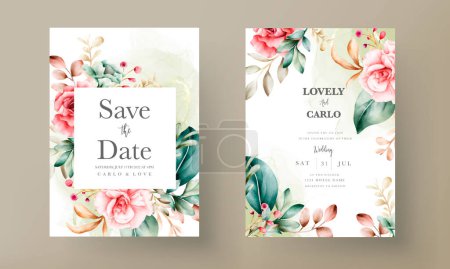 Ilustración de Tarjeta de invitación de boda floral acuarela dibujada a mano - Imagen libre de derechos
