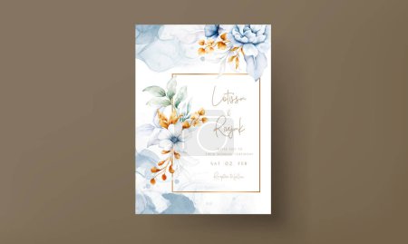 Téléchargez les illustrations : Belle invitation de mariage avec ornement floral bleu et or - en licence libre de droit