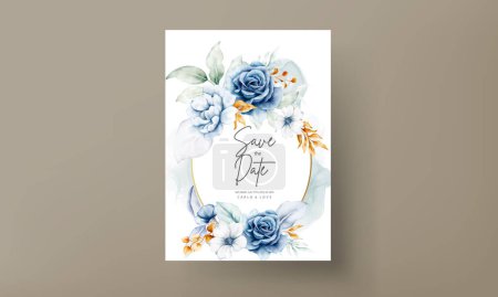 Téléchargez les illustrations : Modèle d'invitation avec aquarelle élégante roses bleues blanches - en licence libre de droit