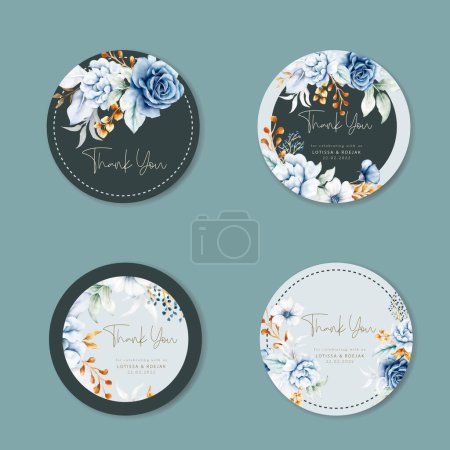 Illustration for Beautiful white blue and gold floral label collection - Royalty Free Image
