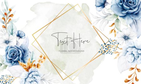 Illustration for Beautiful white blue and gold floral background template - Royalty Free Image