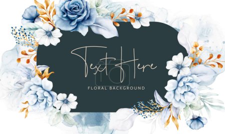 Illustration for Beautiful white blue and gold floral background template - Royalty Free Image