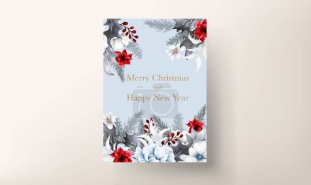 Illustration for Christmas and new year card with watercolor white  floral and red Christmas ornament - Royalty Free Image