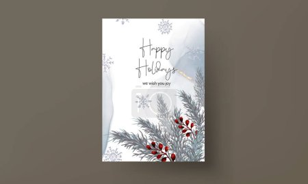 Téléchargez les illustrations : Carte de Noël et nouvelle année avec aquarelle fleurie blanche et ornement de Noël rouge - en licence libre de droit