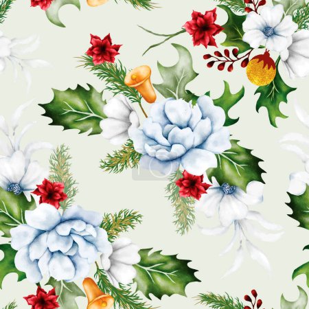 Illustration for Beautiful seamless pattern floral and Christmas ornament - Royalty Free Image