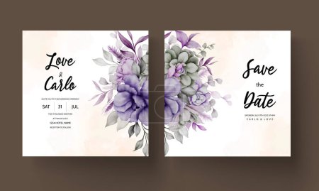Ilustración de Hermosa tarjeta de invitación de flores gris y púrpura - Imagen libre de derechos