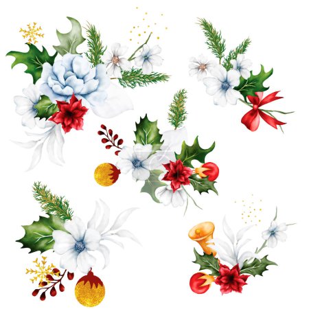 Téléchargez les illustrations : Beau bouquet floral et ornement de Noël - en licence libre de droit