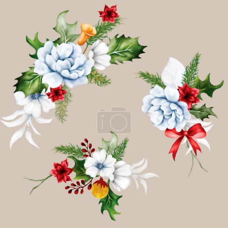 Téléchargez les illustrations : Beau bouquet floral et ornement de Noël - en licence libre de droit
