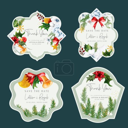 Ilustración de Hermosa plantilla de etiqueta con adorno floral y de Navidad - Imagen libre de derechos