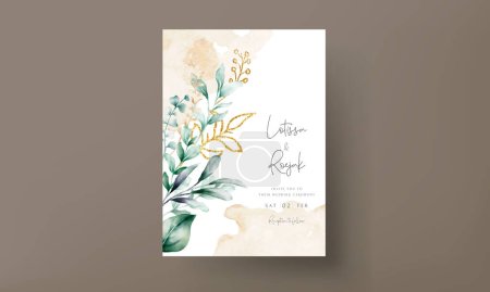Illustration for Floral engagement invitation template with leaves watercolor - Royalty Free Image