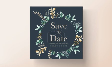 Ilustración de Plantilla de invitación de compromiso floral con hojas acuarela - Imagen libre de derechos