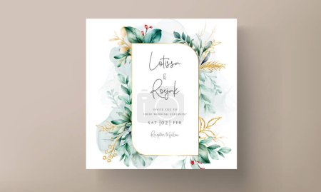 Téléchargez les illustrations : Modèle d'invitation de fiançailles florales avec aquarelle feuilles - en licence libre de droit