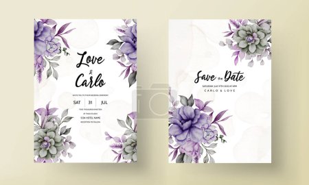 Illustration for Wedding invitation card with beautiful floral watercolor - Royalty Free Image