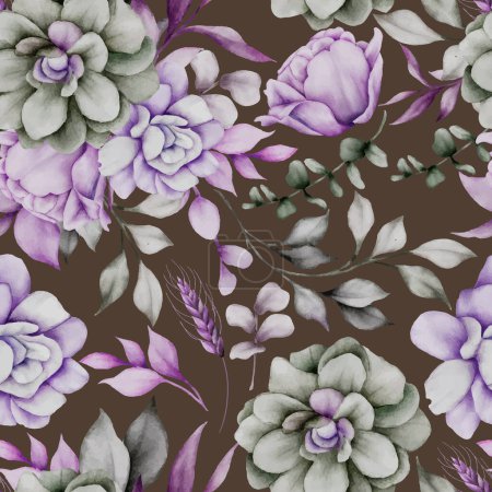 Illustration for Hand painted watercolor pressed flowers pattern - Royalty Free Image