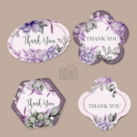 Illustration for Hand painted watercolor flowers label or badge collection - Royalty Free Image