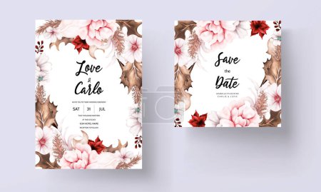 Ilustración de Invitación de boda floral con follaje marrón - Imagen libre de derechos