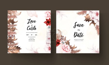 Téléchargez les illustrations : Ensemble élégant de carte d'invitation de mariage floral - en licence libre de droit