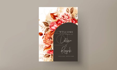 Ilustración de Plantilla de invitación de boda con elegantes rosas de color marrón acuarela - Imagen libre de derechos