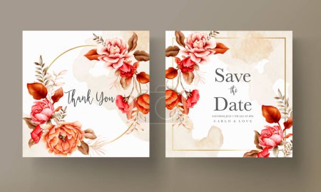 Ilustración de Plantilla de invitación de boda con elegantes rosas de color marrón acuarela - Imagen libre de derechos