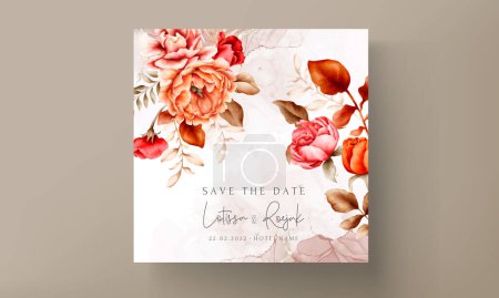 Illustration for Wedding invitation template with elegant watercolor browns roses - Royalty Free Image