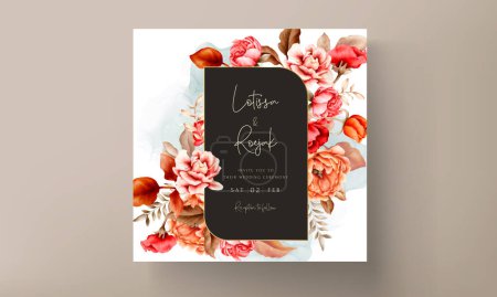 Illustration for Wedding invitation template with elegant watercolor browns roses - Royalty Free Image