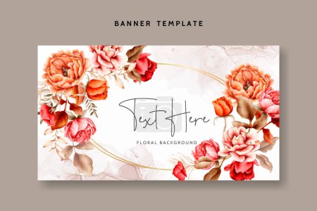 Illustration for Watercolor  rose flower and dried leaves background template - Royalty Free Image