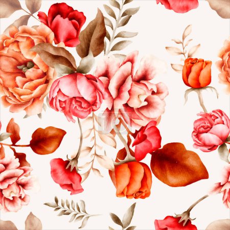 Téléchargez les illustrations : Botanique automne floral aquarelle motif sans couture - en licence libre de droit