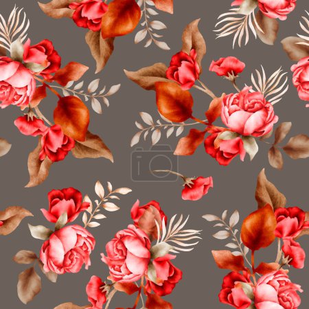 Illustration for Botanical autumn floral watercolor seamless pattern - Royalty Free Image