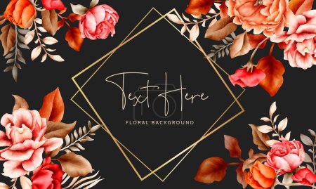 Illustration for Watercolor  rose flower and dried leaves background template - Royalty Free Image