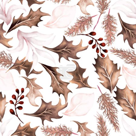 Ilustración de Acuarela flor de rosa sin costura y hojas secas - Imagen libre de derechos