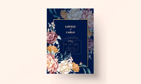 Téléchargez les illustrations : Beau modèle de carte d'invitation de fleur botanique dessinée à la main - en licence libre de droit