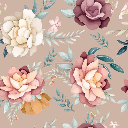 Illustration for Beautiful hand drawn seamless pattern flower and leaves - Royalty Free Image