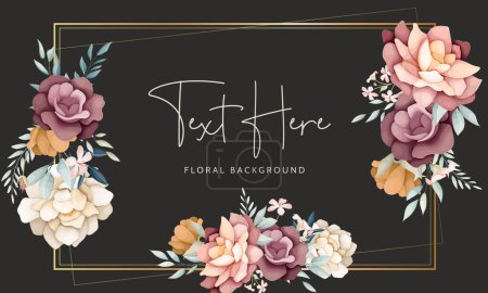 Illustration for Beautiful flower wreath arrangement floral background template - Royalty Free Image
