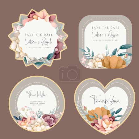 Ilustración de Conjunto de arreglos florales flor y hojas ilustración floral para la colección de etiquetas - Imagen libre de derechos