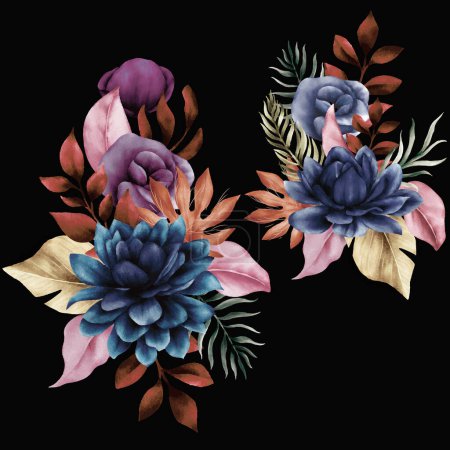 Téléchargez les illustrations : Beau motif floral bleu vintage sans couture - en licence libre de droit