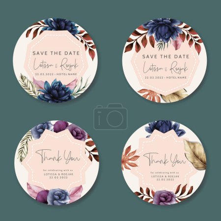 Illustration for Beautiful vintage blue floral label collection - Royalty Free Image