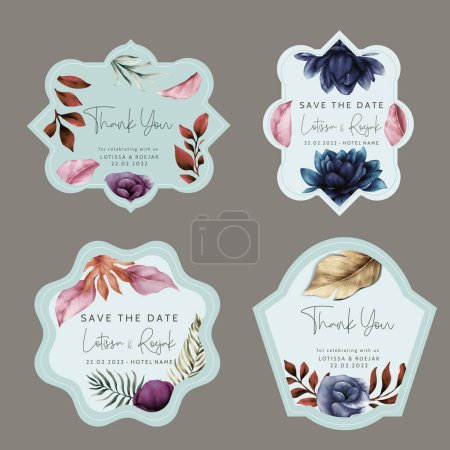 Ilustración de Colección hermosa etiqueta floral azul vintage - Imagen libre de derechos